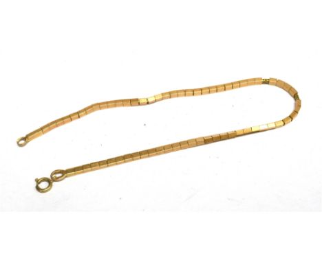 A VINTAGE ITALIAN GOLD 'SQUARE-BLOCK AND WIRE' BRACELET stamped '750', on a later bolt-ring clasp stamped '9ct', 19cm long ov