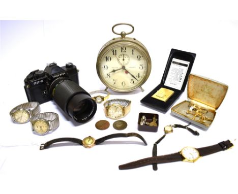 A LADY'S 9CT GOLD ROUND WRIST WATCH, CIRCA 1930 AND OTHER ITEMS the 9ct gold wrist watch with a silvered dial engine-turned w