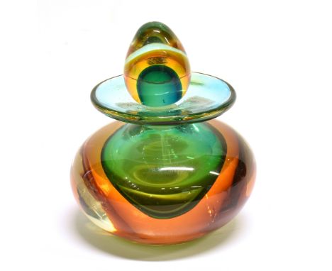 A MDINA GLASS SCENT FLASK WITH STOPPER  13cm high