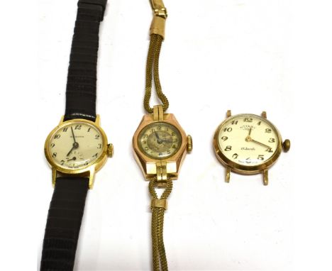 THREE LADY'S GOLD WRIST WATCHES INCLUDING A ZENITH 18CT GOLD ROUND WRIST WATCH, CIRCA 1978 the silvered dial with black paint