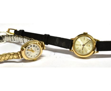 TWO LADY'S VINTAGE 9CT GOLD WRIST WATCHES INCLUDING A TUDOR ROUND WRIST WATCH, CIRCA 1967 brushed silvered dial with raised g