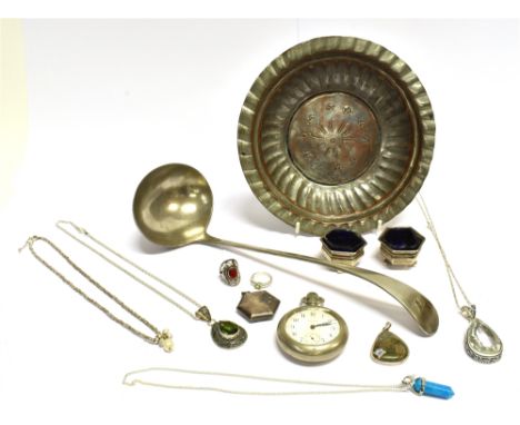 A COLLECTION OF MODERN HARDSTONE JEWELLERY AND OTHER ITEMS  including a nickel-cased open-face keyless 'Railway' pocket watch