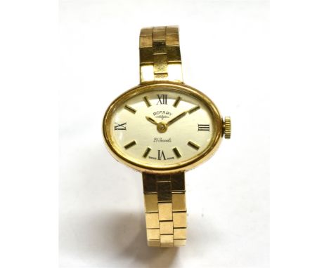 ROTARY, A LADY'S 9CT GOLD OVAL BRACELET WATCH, CIRCA 1968 the silvered dial with black painted XII &amp; VI and raised gilt b