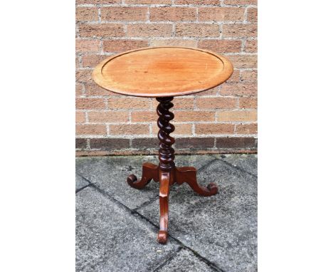 A FRUITWOOD OCCASIONAL TABLE  the circular tray top 53cm diameter, on spiral turned pillar and tripod base, 69cm high