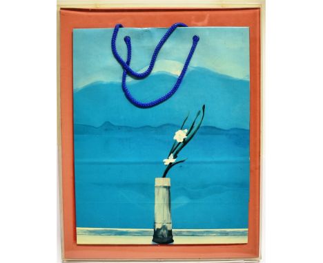 A DAVID HOCKNEY ROYAL ACADEMY EXHIBITION CARRIER BAG  circa 1980s, 38cm x 30.5cm, framed.