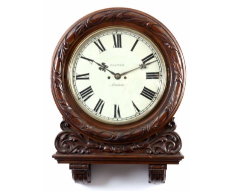 FOSTER, MANCHESTER A MID 19th CENTURY QUARTER CHIMING DOUBLE FUSEE WALL CLOCK the moulded surround with acanthus leaf carving