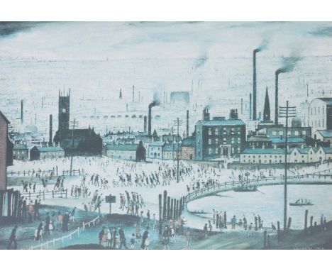 L S LOWRY SIGNED LIMITED EDITION PRINT "AN INDUSTRIAL TOWN, numbered 377/500 signed in pencil 43.5cm high 600cm wide mounted 