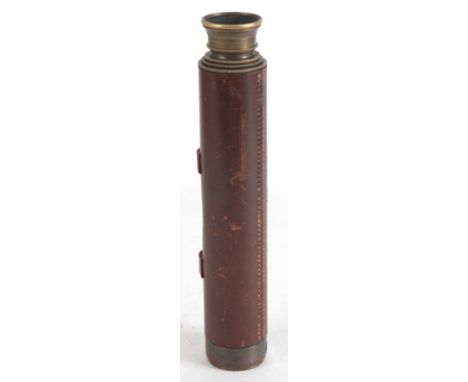 BROADHURST CLARKSON & CO. LTD. A 20TH CENTURY LEATHER BOUND FOUR DRAW TELESCOPE 27cm when closed.