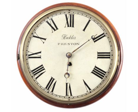 HACKLER, PRESTON A MID 19th CENTURY FUSEE DIAL CLOCK the mahogany case with cast brass bezel enclosing a 12" painted dial wit