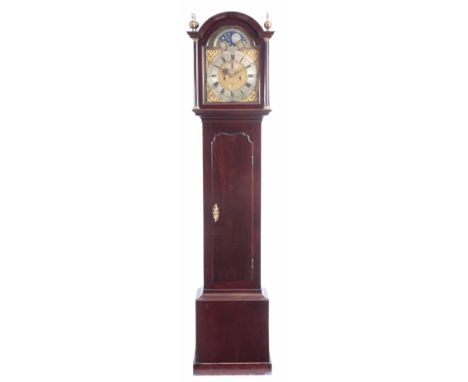 A MID 18th CENTURY SCOTTISH MAHOGANY LONGCASE CLOCK with break arch hood above glazed door flanked by turned columns on slim 