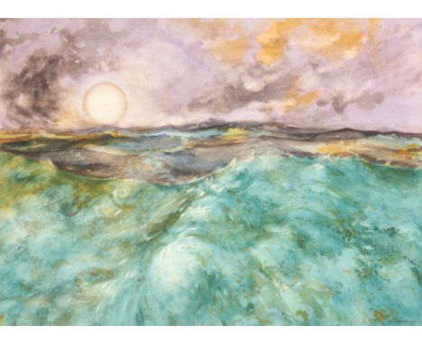 K COZENS A WATERCOLOUR "BREAKING WAVE "SIGNED AND DATED 1977 52cm high 71cm wide mounted and glazed in a hardwood frame