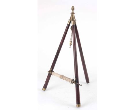 A MAHOGANY AND BRASS ICE FISHING " TIP UP" TRIPOD