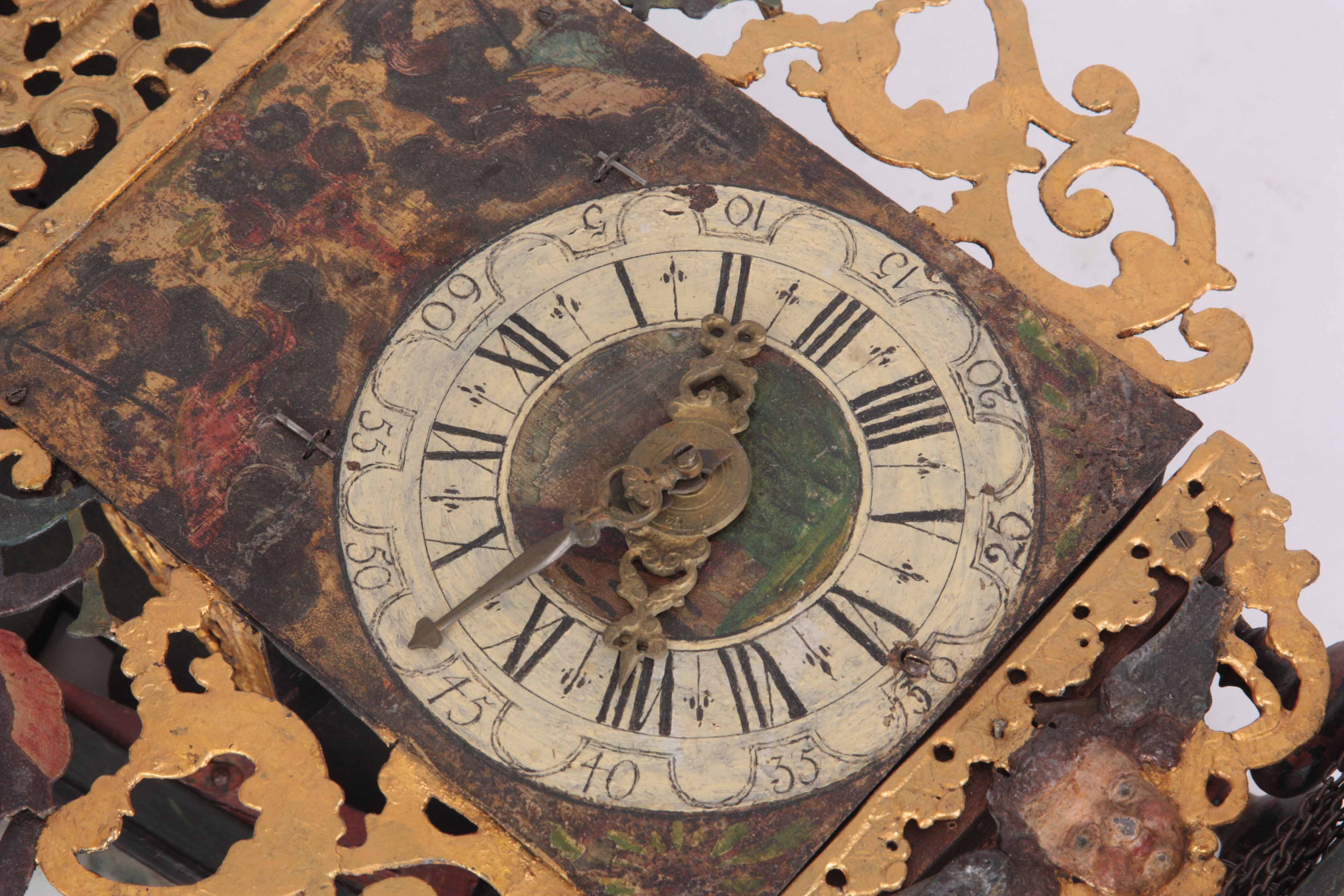 AN 18th CENTURY DUTCH WALL CLOCK having gilt pierced mounts and 7.5