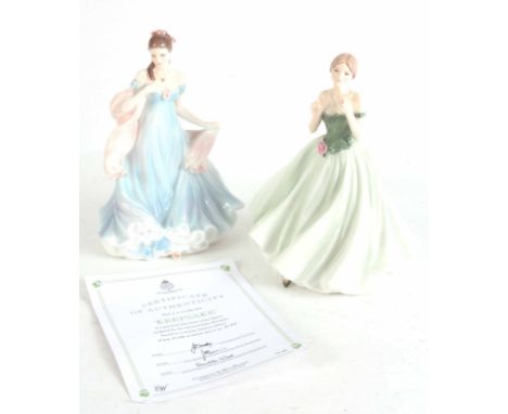 TWO ROYAL WORCESTER PORCELAIN LADY FIGURES BOTH LIMITED EDITION one with certificate "keepsake" 22.5cm high, the other "with 