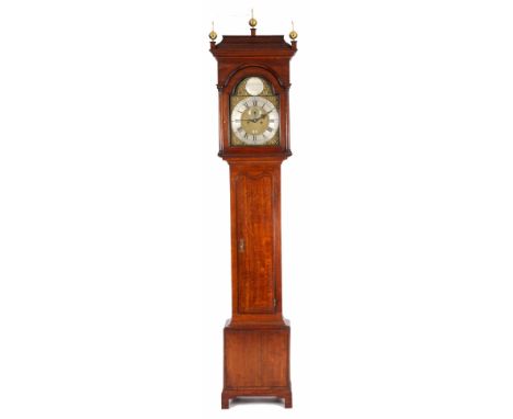 JOSEPH FORDHAM, BOCKING A GEORGE III OAK LONGCASE CLOCK having caddy top hood over arched glazed door flanked by two turned c