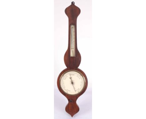 AN 19th CENTURY ONION TOP ROSEWOOD BAROMETER & THERMOMETER - glass missing 96cm high