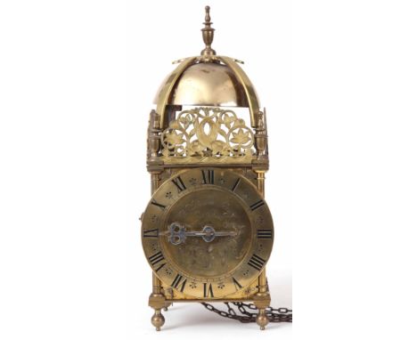 WILLIAM GRAY, LONDON. A MID 20th CENTURY LANTERN CLOCK the brass case of typical design having a 6" engraved dial with Roman 