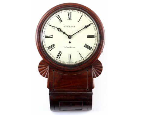 W. W. KENT, MANCHESTER AN EARLY 19th CENTURY MAHOGANY CASED CONVEX DIAL WALL CLOCK with moulded turned surround above a flame