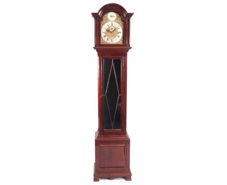 THWAITES &amp; REED, CLERKENWELL, A SMALL EARLY 20TH CENTURY TUBE CHIMING MUSICAL LONGCASE CLOCK the mahogany arched top case