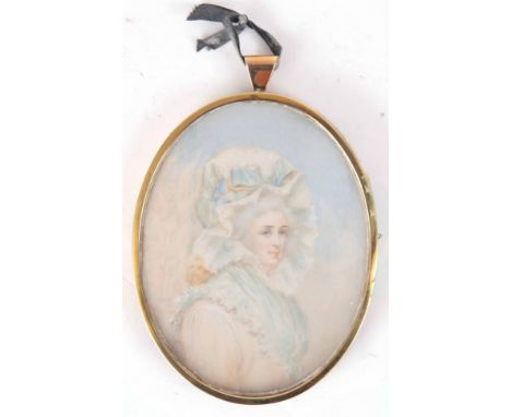 A PORTRAIT MINIATURE OF A LADY oval 10.5cm high in a gilt frame