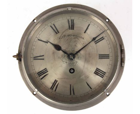 A LATE 19th CENTURY SCOTTISH FUSEE SHIPS CLOCK with 7.5" silvered engraved dial signed ALEX DOBBIE & SON, GLASGOW fronting an
