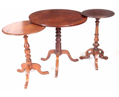 THREE TRIPOD TABLES ONE, A VICTORIAN WALNUT OCCASIONAL TRIPOD TABLE, with turned and beaded stem and pierced feet 73cm high 4