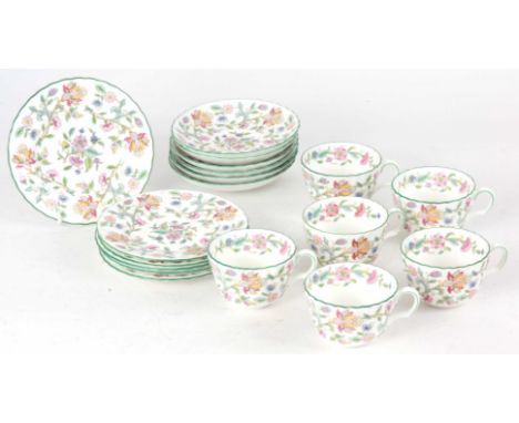 A MINTON 18 PIECE TEA SERVICE "HADDON HALL PATTERN” comprising of six cups, saucers and side plates
