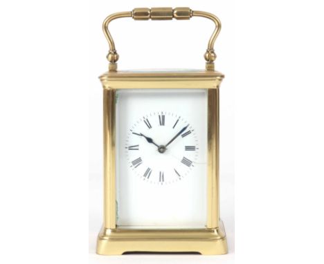 RICHARD & CO. PARIS A LATE 19TH CENTURY FRENCH BRASS EIGHT-DAY STRIKING CARRIAGE CLOCK with enamel dial having Roman numerals