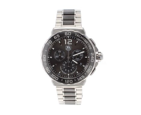 Tag Heuer Formula 1 Chronograph stainless steel gentleman's bracelet watch, ref. CAU1115, circular grey dial with Arabic twel