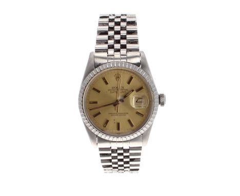 Rolex Oyster Perpetual Datejust stainless steel gentleman's bracelet watch, ref. 16000, ser. no. 659xxxx, circa 1981, circula