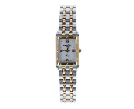 Raymond Weil Geneve Tango rectangular bicolour lady's bracelet watch, ref. 5971, rectangular white dial, quartz, 19mm - Condi