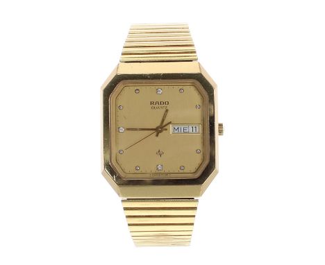 Rado Quartz octagonal gold plated and stainless steel gentleman's bracelet watch, ref. 114.3325.2, octagonal champagne dial, 