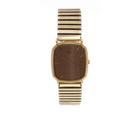 Raymond Weil 18k gold plated gentleman's bracelet watch, ref. 5317-5, brown dial, later gold plated and stainless steel expan
