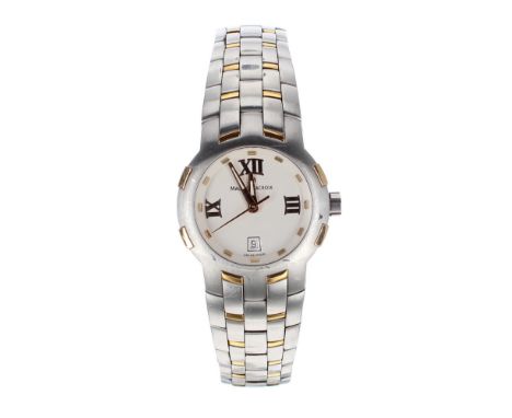 Maurice Lacroix Milestone stainless steel and gold lady's bracelet watch, ref. 79861, circular silvered dial, quartz, 28mm - 