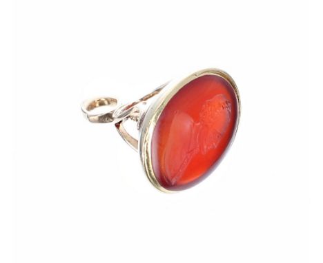 Georgian gold mounted cornelian intaglio fob, depicting a portrait of a man, 5.6gm, 26mm