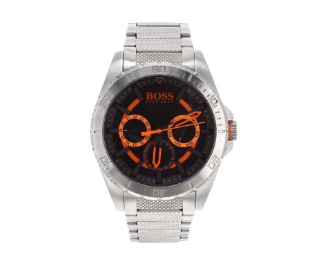 Hugo Boss Orange stainless steel gentleman's bracelet watch, ref. HB.240.1.14.2776, circular black dial, quartz, 59mm (includ