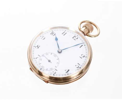 9ct lever pocket watch, Birmingham 1925, the dial with Arabic numerals and subsidiary seconds, inscribed to the cuvette 'Pres