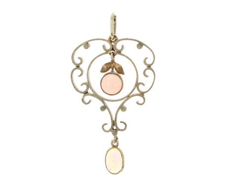 Art Nouveau 9ct opal set openwork pendant, 2.2gm, drop 40mm