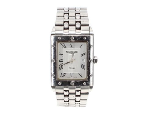 Raymond Weil Tango rectangular stainless steel gentleman's bracelet watch, ref. 5381, rectangular silvered dial, quartz, 28.5