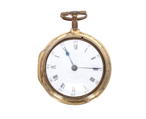 English 18th century verge pair cased gilt metal pocket watch, the movement signed Geo Edwards, London, no. 1396, enamel dial