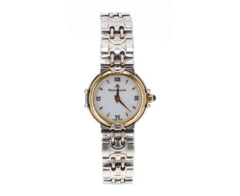 Maurice Lacroix bicolour lady's bracelet watch, ref. 59725, white dial, cabouchon crown, quartz, 22mm - Condition Report: - M