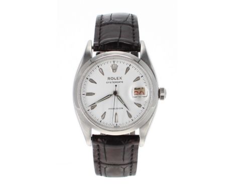 Rolex Oysterdate Precision stainless steel gentleman's wristwatch, ref. 6494, ser. no. 3032.., circa 1957, circular silvered 