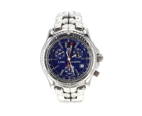 Tag Heuer Link Chronograph stainless steel gentleman's bracelet watch, ref. CT1110-0, blue dial with Arabic twelve, triple su