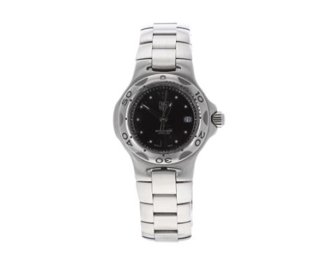Tag Heuer Kirium stainless steel lady's bracelet watch, ref. WL131D, circular black dial, rotating bezel, quartz, 30mm (inclu