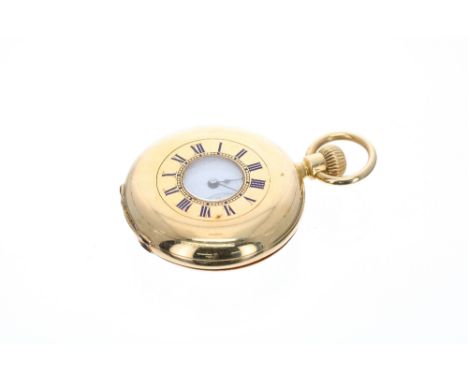 Le Roy &amp; Fils 14k half hunter lever fob watch, the 32mm dial signed Le Roy &amp; Fils, with subsidiary seconds dial, the 