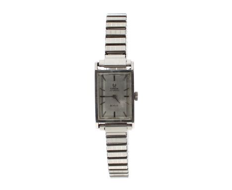 Omega DeVille automatic rectangular stainless steel lady's bracelet watch, ref. 551.015, circa 1964, rectangular silvered dia