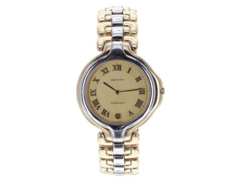Zenith Via Veneto gold plated and stainless steel gentleman's bracelet watch, ref. 59-0210.115, champagne dial, quartz, 33mm 