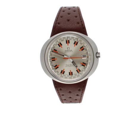 Omega Genéve Dynamic automatic stainless steel gentleman's wristwatch, circular silvered dial with orange/black hour markers,