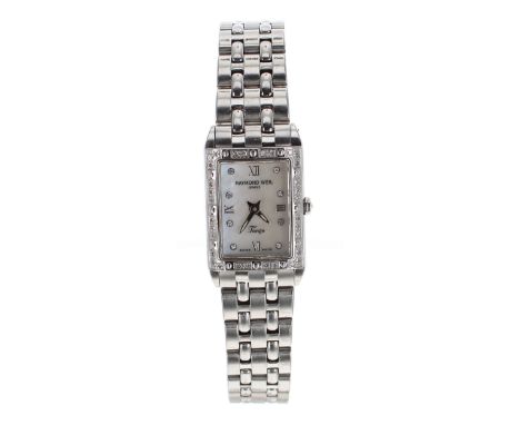 Raymond Weil Geneve Tango rectangular stainless steel lady's bracelet watch, ref. 5971, rectangular mother of pearl dial with