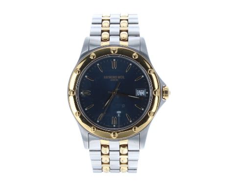 Raymond Weil Geneve Tango two tone gentleman's bracelet watch, ref. 5590, circular blue dial, quartz, 40mm (including crown g